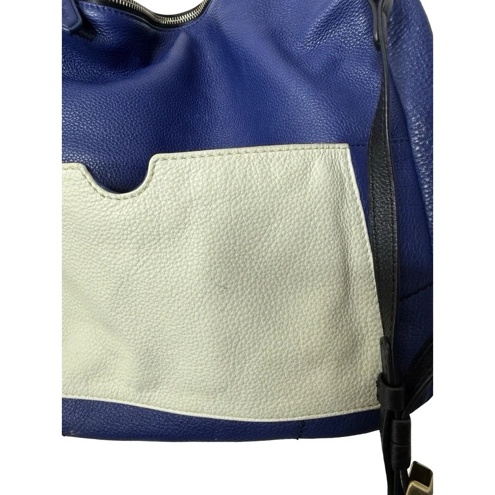 OrYANY Hobo Pebbled Leather Shoulder Bag Adele Large Blue Cream Colorblock